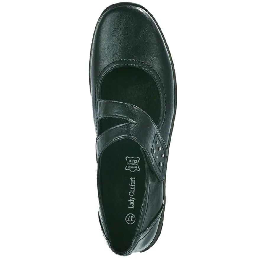 LADY CONFORT Ballerines A Brides Femme Noir Avec Clous |Femme Chaussures Confort