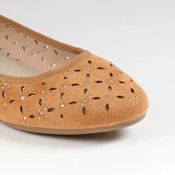 VICE VERSA Ballerines Ajourees Femme Camel Avec Strass |Femme Ballerines