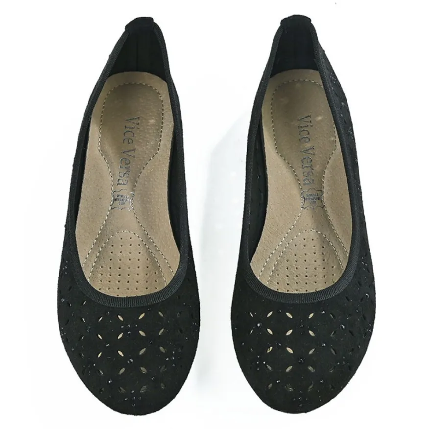 VICE VERSA Ballerines Ajourees Femme Noir Avec Strass |Femme Ballerines