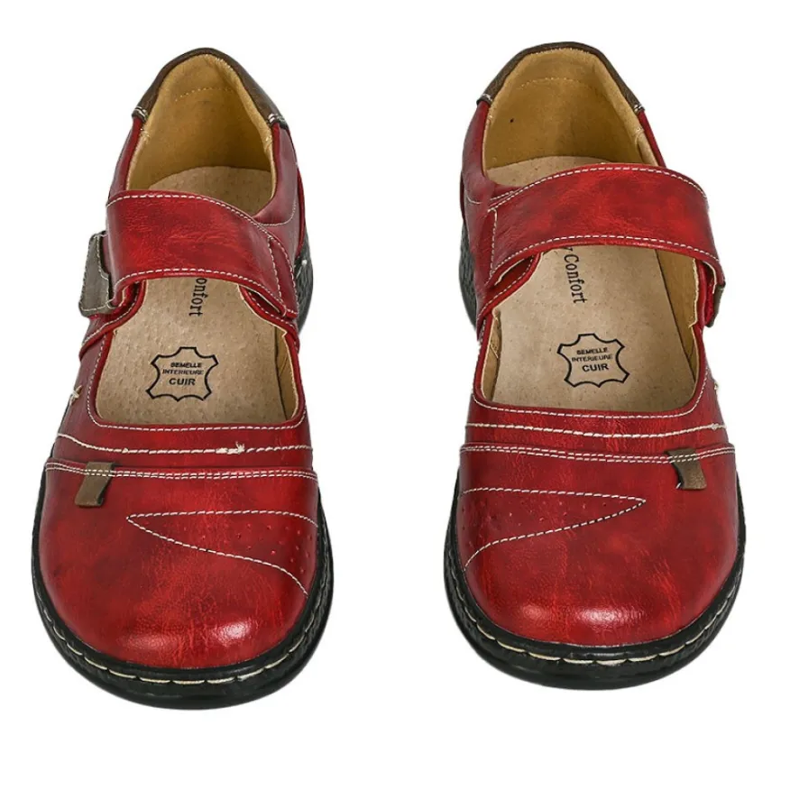 LADY CONFORT Ballerines Confort Femme Rouge Bordeaux A Brides |Femme Chaussures Confort