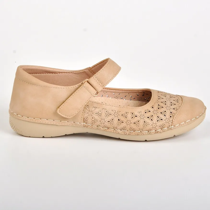 LADY CONFORT Ballerines Femme Beige A Brides |Femme Chaussures Confort