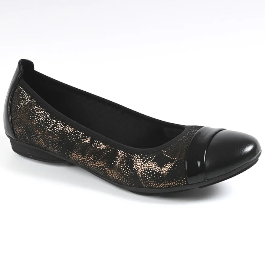 SCALINA Ballerines Femme Bi-Matieres Noir Et Dore |Femme Chaussures Confort
