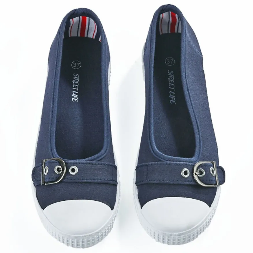 STREET LIFE Ballerines Femme En Toile Bleu Marine |Femme Ballerines