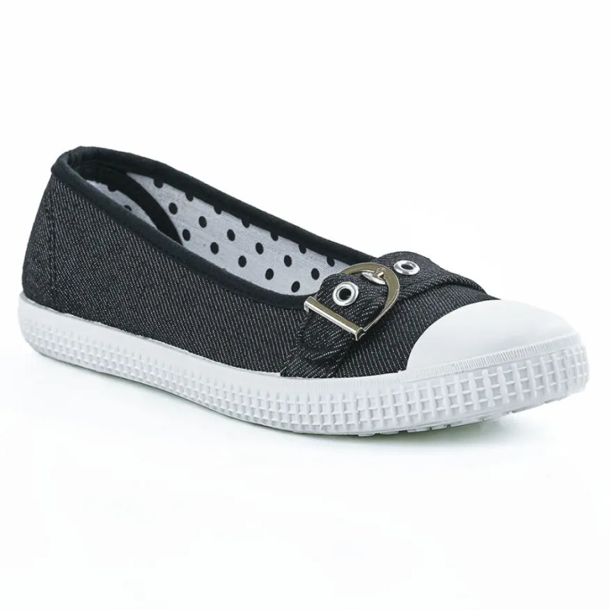 STREET LIFE Ballerines Femme En Toile Noire |Femme Ballerines