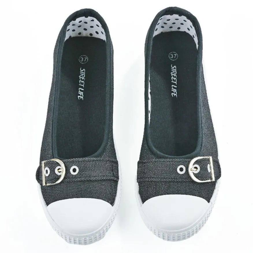 STREET LIFE Ballerines Femme En Toile Noire |Femme Ballerines