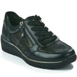 LADY CONFORT Baskets Confort Femme Noir Effet Python |Femme Chaussures Confort