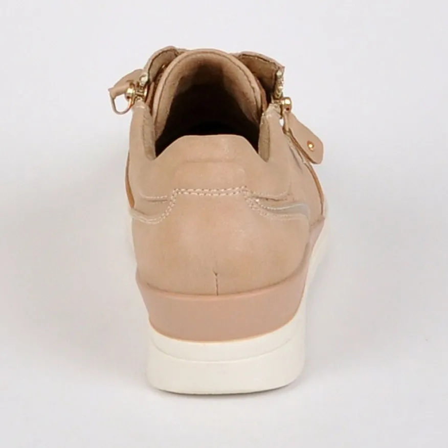LADY CONFORT Baskets Femme Avec Zip Nude En Cuir|Femme Chaussures Confort