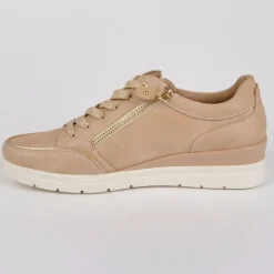 LADY CONFORT Baskets Femme Avec Zip Nude En Cuir|Femme Chaussures Confort