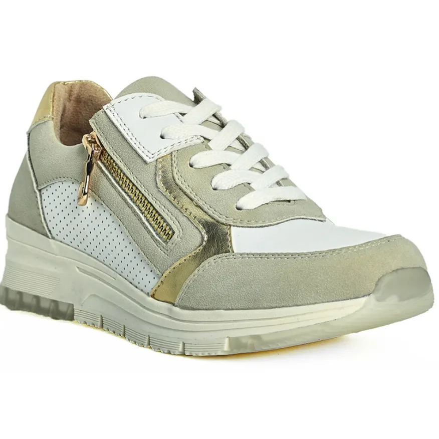 SCALINA Baskets Femme Blanc Et Beige |Femme Chaussures Confort