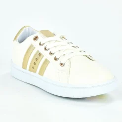 STREET LIFE Baskets Femme Blanc Et Dore |Femme Baskets, Sneakers