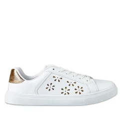 STREET LIFE Baskets Femme Blanc Perforees Motif Fleurs |Femme Baskets, Sneakers