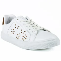 STREET LIFE Baskets Femme Blanc Perforees Motif Fleurs |Femme Baskets, Sneakers