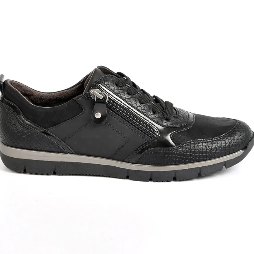 RELIFE Baskets Femme Noir Avec Effet Python |Femme Chaussures Confort
