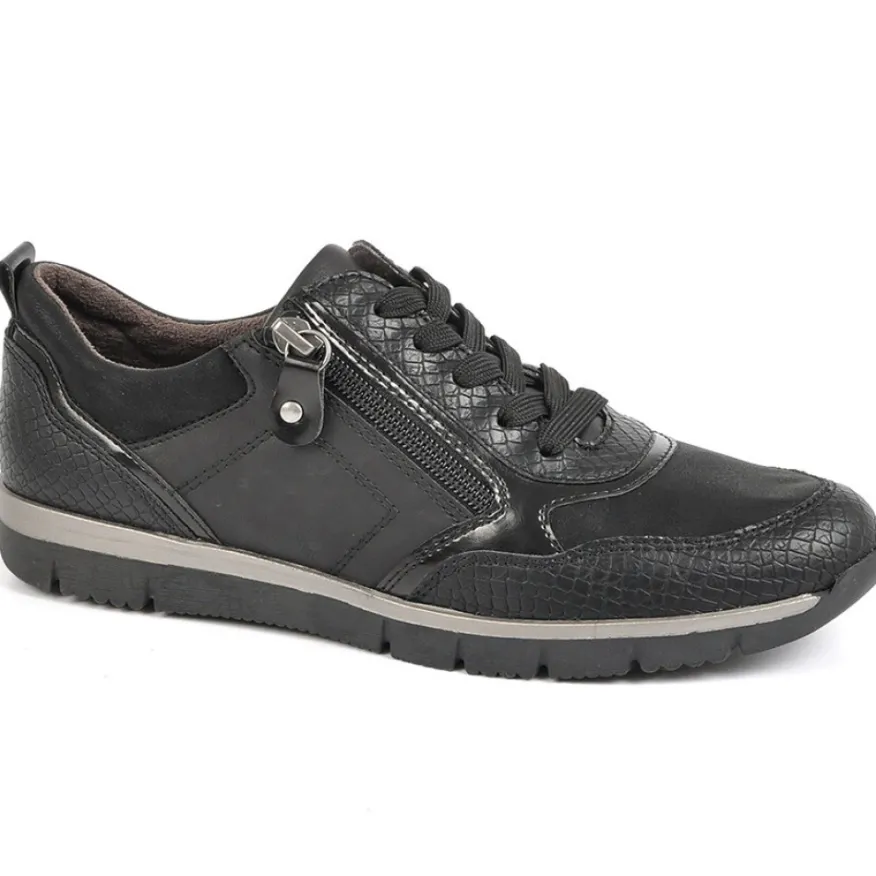 RELIFE Baskets Femme Noir Avec Effet Python |Femme Chaussures Confort
