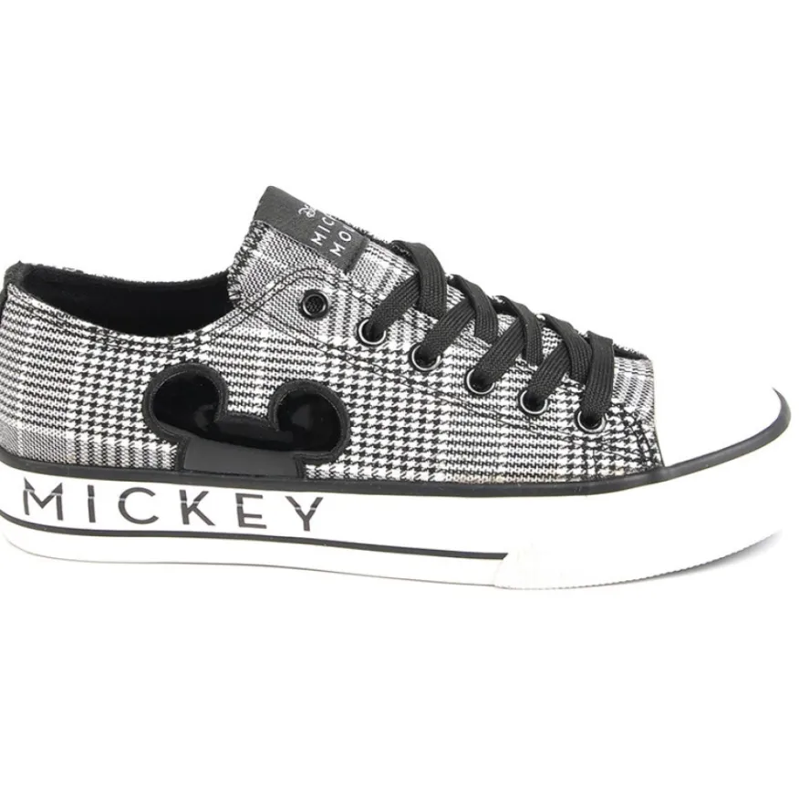 MICKEY Baskets Femme Toile Motif Prince De Galles|Femme Baskets, Sneakers