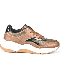 GIRL TIME Baskets Sneakers Avec Effet Reptile Bronze|Femme Baskets, Sneakers