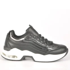 GIRL TIME Baskets Sneakers Bi-Matieres Noir|Femme Baskets, Sneakers