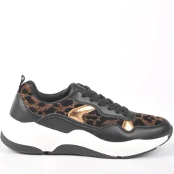 GIRL TIME Baskets Sneakers Motif Leopard Noir|Femme Baskets, Sneakers