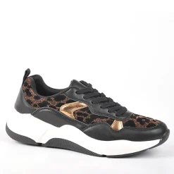 GIRL TIME Baskets Sneakers Motif Leopard Noir|Femme Baskets, Sneakers