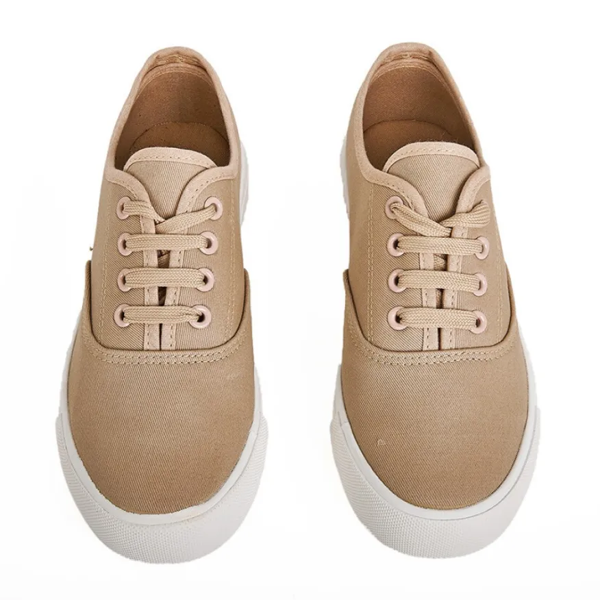 STREET LIFE Baskets / Tennis En Toile Beige Lacets Elastiques |Femme Baskets, Sneakers
