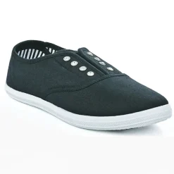 STREET LIFE Baskets Tennis Femme En Toile Noire Avec Strass |Femme Baskets, Sneakers