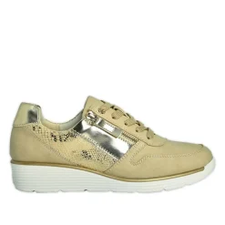 LADY CONFORT Baskets Zippees Femme Beige Effet Python |Femme Chaussures Confort