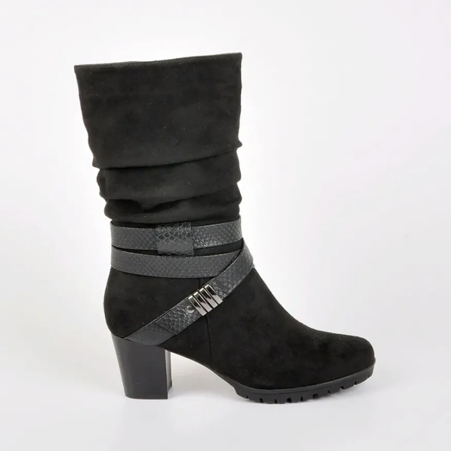 SCALINA Bottes A Talons Avec Brides Chevilles Noir|Femme Chaussures Confort
