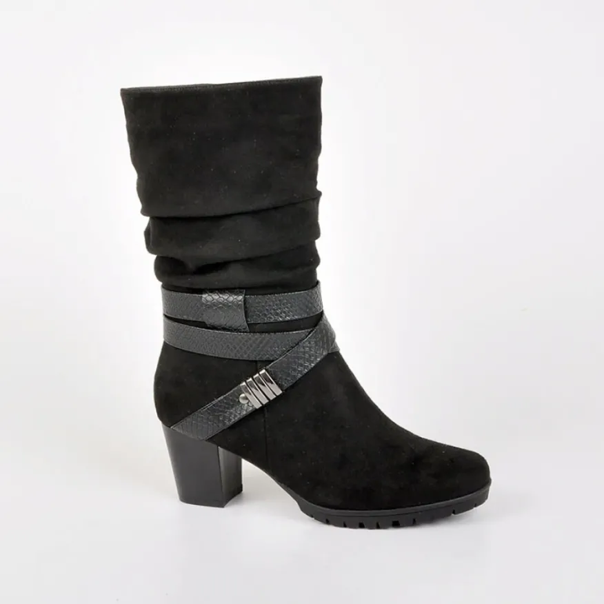 SCALINA Bottes A Talons Avec Brides Chevilles Noir|Femme Chaussures Confort