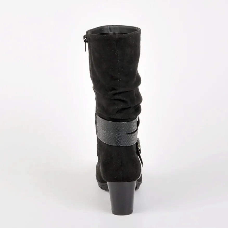 SCALINA Bottes A Talons Avec Brides Chevilles Noir|Femme Chaussures Confort