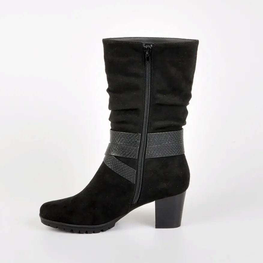 SCALINA Bottes A Talons Avec Brides Chevilles Noir|Femme Chaussures Confort