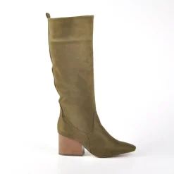 VICE VERSA Bottes Femme A Talons Aspect Velours Kaki|Femme Bottes, Cuissardes