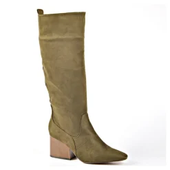 VICE VERSA Bottes Femme A Talons Aspect Velours Kaki|Femme Bottes, Cuissardes