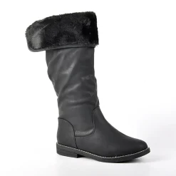 VICE VERSA Bottes Plates Avec Col Fausse Fourrure Noir|Femme Bottes, Cuissardes