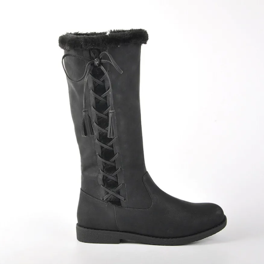 VICE VERSA Bottes Plates Avec Col Fausse Fourrure Noir|Femme Bottes, Cuissardes