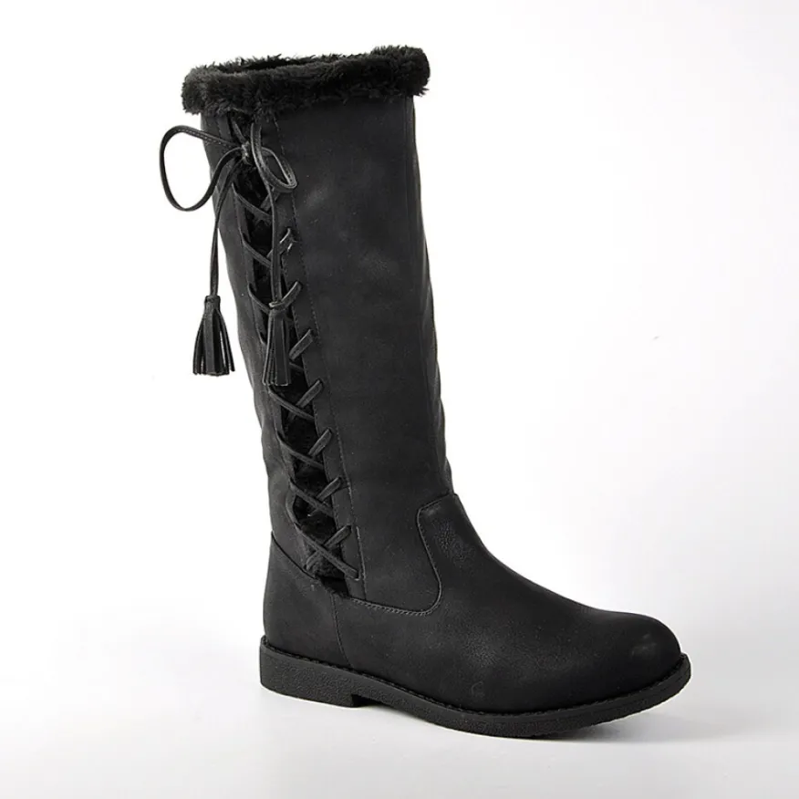VICE VERSA Bottes Plates Avec Col Fausse Fourrure Noir|Femme Bottes, Cuissardes