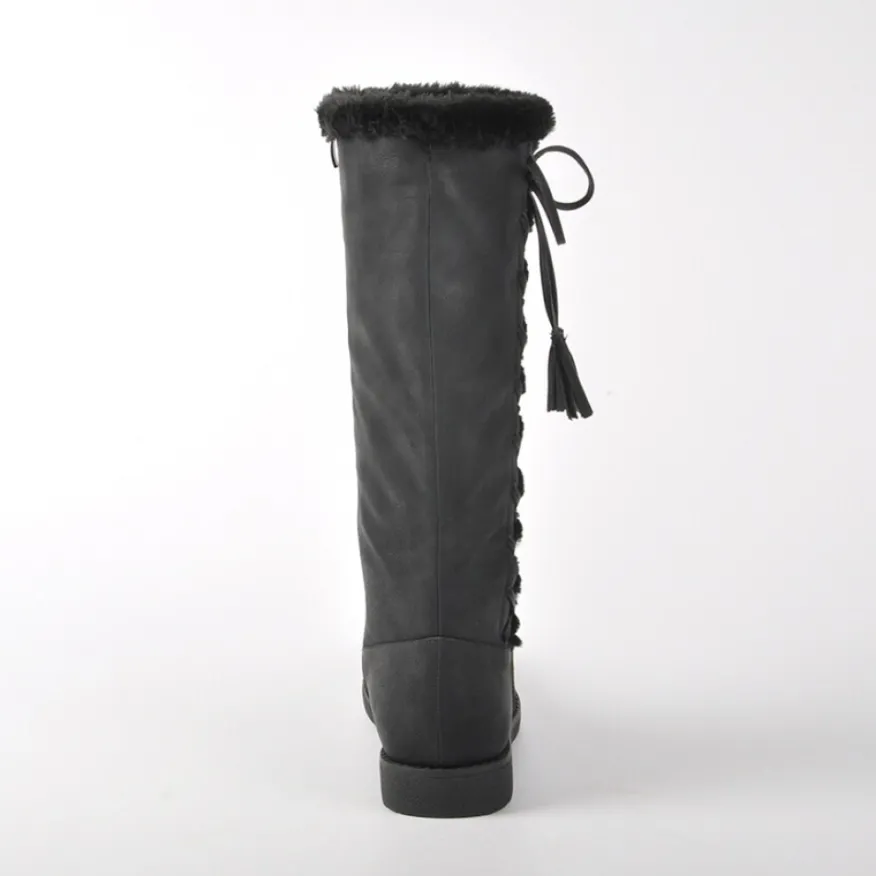 VICE VERSA Bottes Plates Avec Col Fausse Fourrure Noir|Femme Bottes, Cuissardes