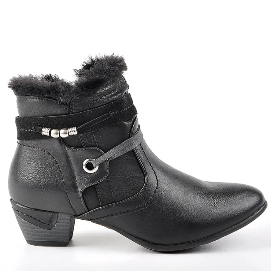 SCALINA Bottines A Talons Avec Col Fausse Fourrure Noir|Femme Chaussures Confort