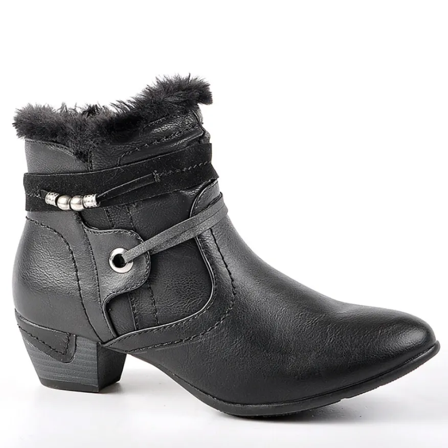 SCALINA Bottines A Talons Avec Col Fausse Fourrure Noir|Femme Chaussures Confort