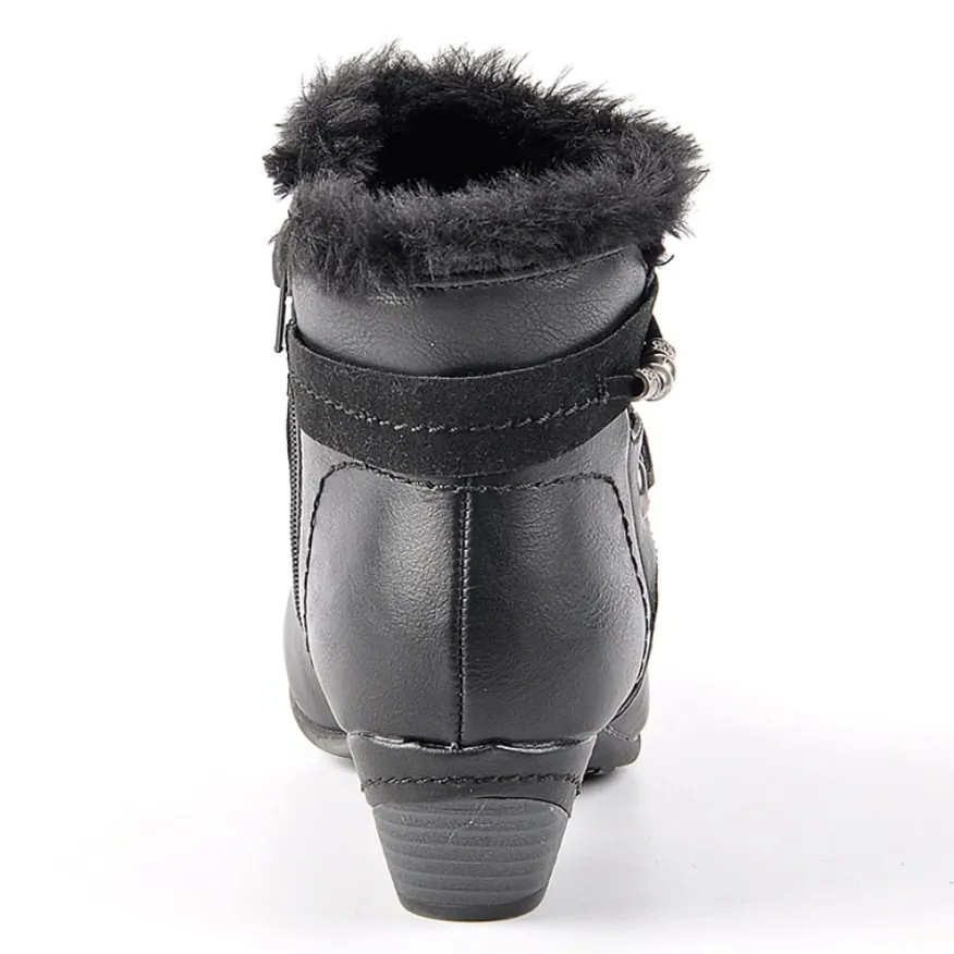 SCALINA Bottines A Talons Avec Col Fausse Fourrure Noir|Femme Chaussures Confort