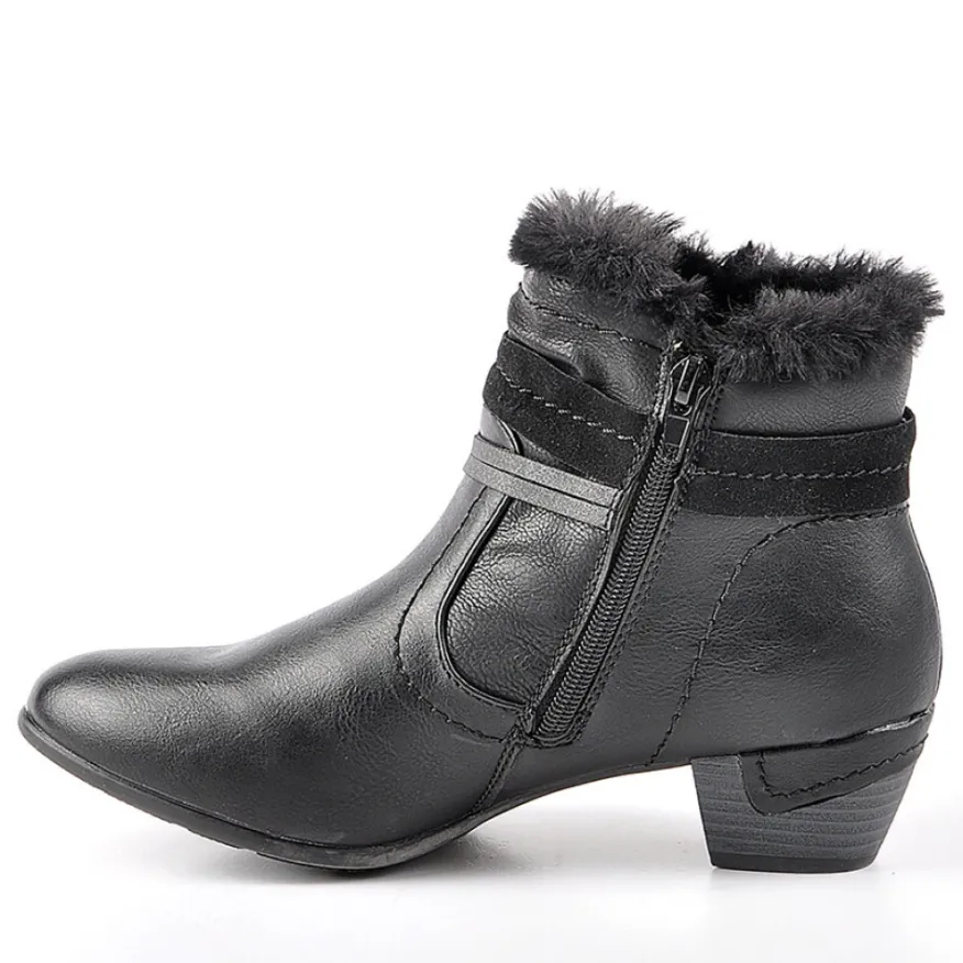 SCALINA Bottines A Talons Avec Col Fausse Fourrure Noir|Femme Chaussures Confort