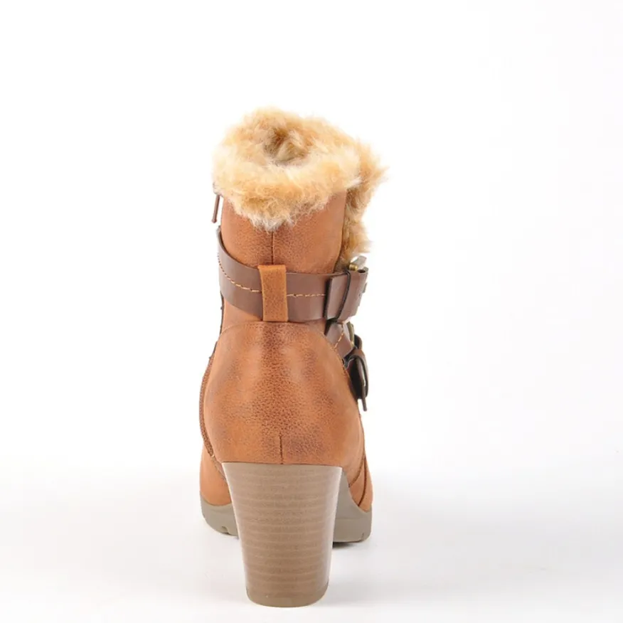 CARROU Bottines A Talons Avec Col Fausse Fourrure Camel|Femme Chaussures Confort
