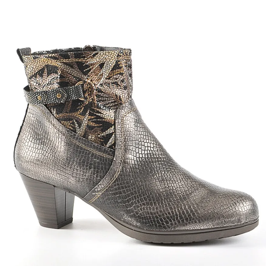 SCALINA Bottines A Talons Avec Effet Reptile Bronze|Femme Chaussures Confort