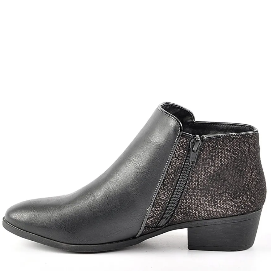 SCALINA Bottines A Talons Bi-Matieres Noir|Femme Chaussures Confort
