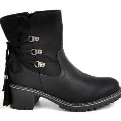 OUTSHOES Bottines A Talons Femme Avec Pampilles Noir|Femme Boots, Bottines