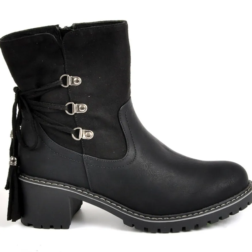 OUTSHOES Bottines A Talons Femme Avec Pampilles Noir|Femme Boots, Bottines
