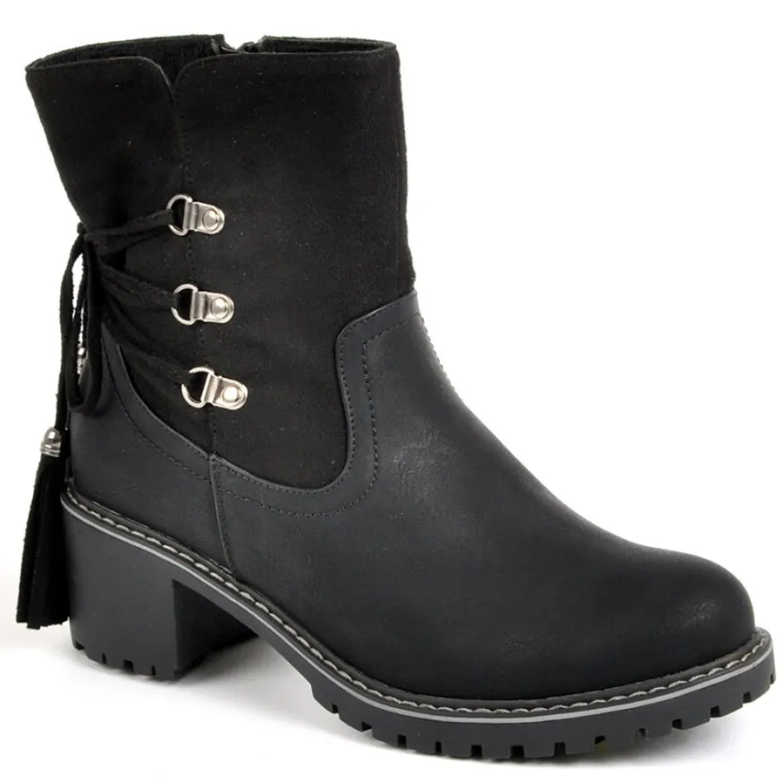 OUTSHOES Bottines A Talons Femme Avec Pampilles Noir|Femme Boots, Bottines