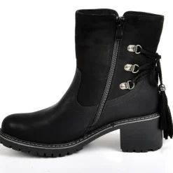 OUTSHOES Bottines A Talons Femme Avec Pampilles Noir|Femme Boots, Bottines