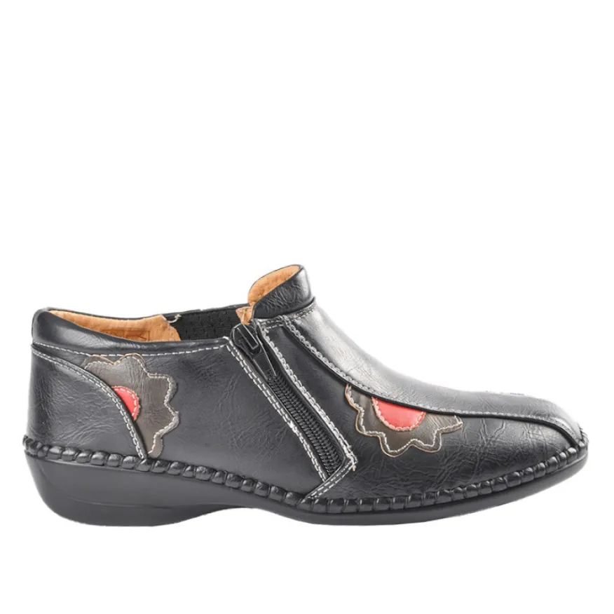 LADY CONFORT Bottines A Talons Motifs Fleurs Noir|Femme Chaussures Confort