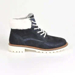 OUTSHOES Bottines Plates Avec Col Fausse Fourrure Bleu Marine|Femme Boots, Bottines