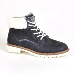 OUTSHOES Bottines Plates Avec Col Fausse Fourrure Bleu Marine|Femme Boots, Bottines